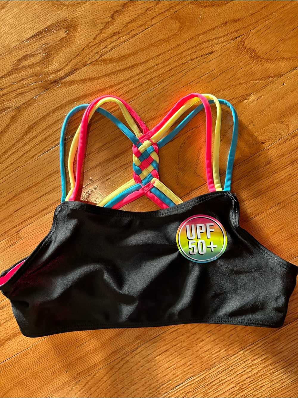New Girls Hurley UPF 50+ Swim Top with Neon Rainbow Braided Straps M
